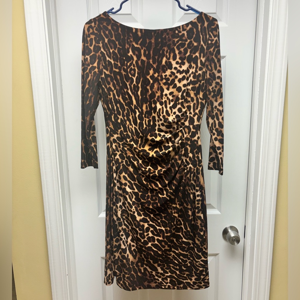 Lauren Ralph Lauren Leopard Print Ruched Dress – Size 4